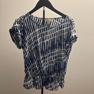 Michael Kors Navy and White Patterned Blouse
